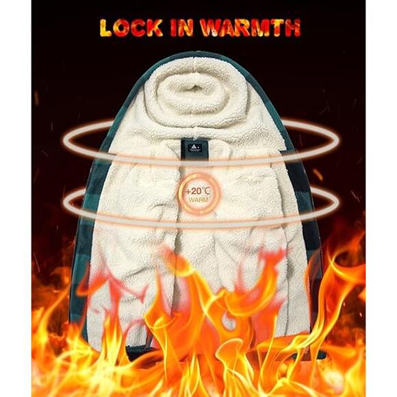 V VALANCH Mens Flannel Jacket with Hood Sherpa Lined Fleece Jacket Men Zip Up - Picture 3 of 4